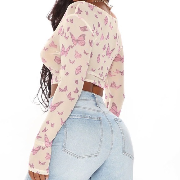 NWTS Fashion Nova Fluttering Soul Mesh Butterfly Top - Taupe/combo Size XS - Picture 4 of 9